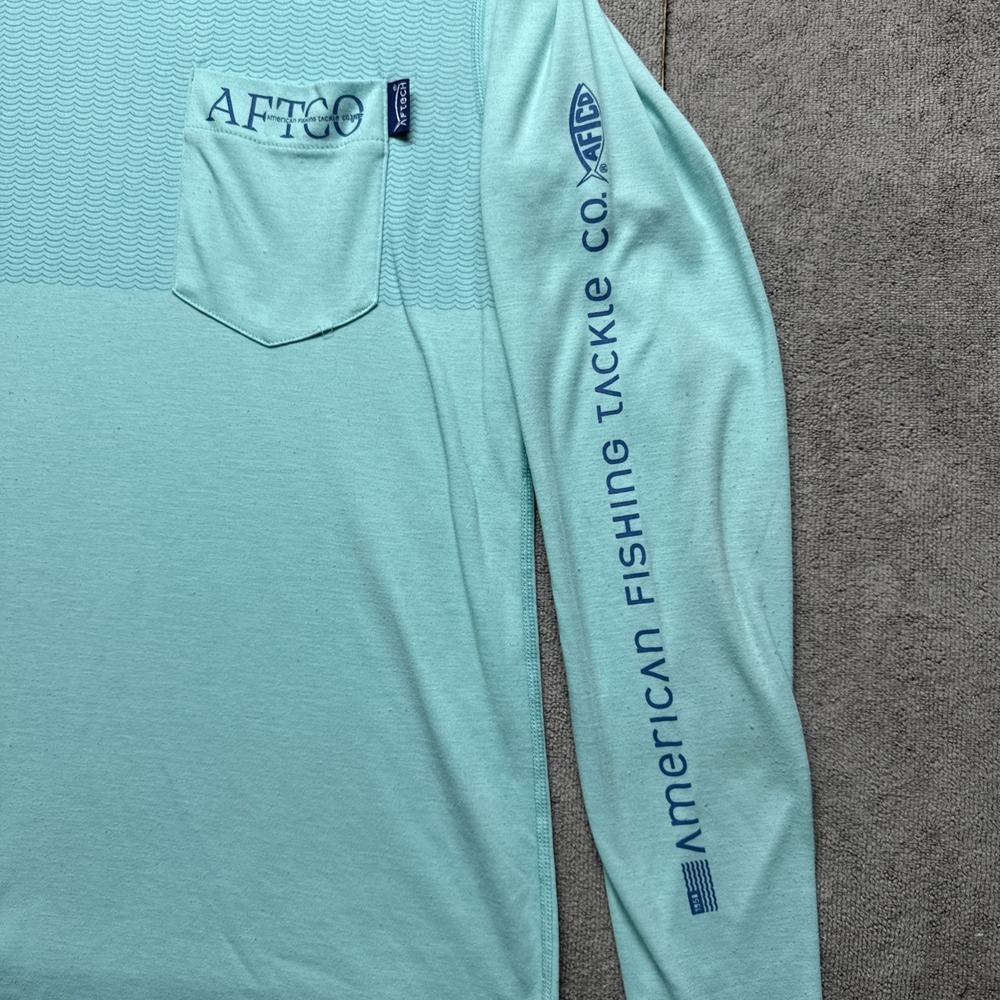 Aftco Men's Seafoam Green Long Sleeve Tech Shirt‎ Medium Pocket Fishing